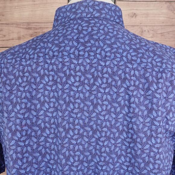 Zachary Prell Shirt Mens Large Blue Leaf Print Short Sleeve Button Up Casual - Picture 5 of 9